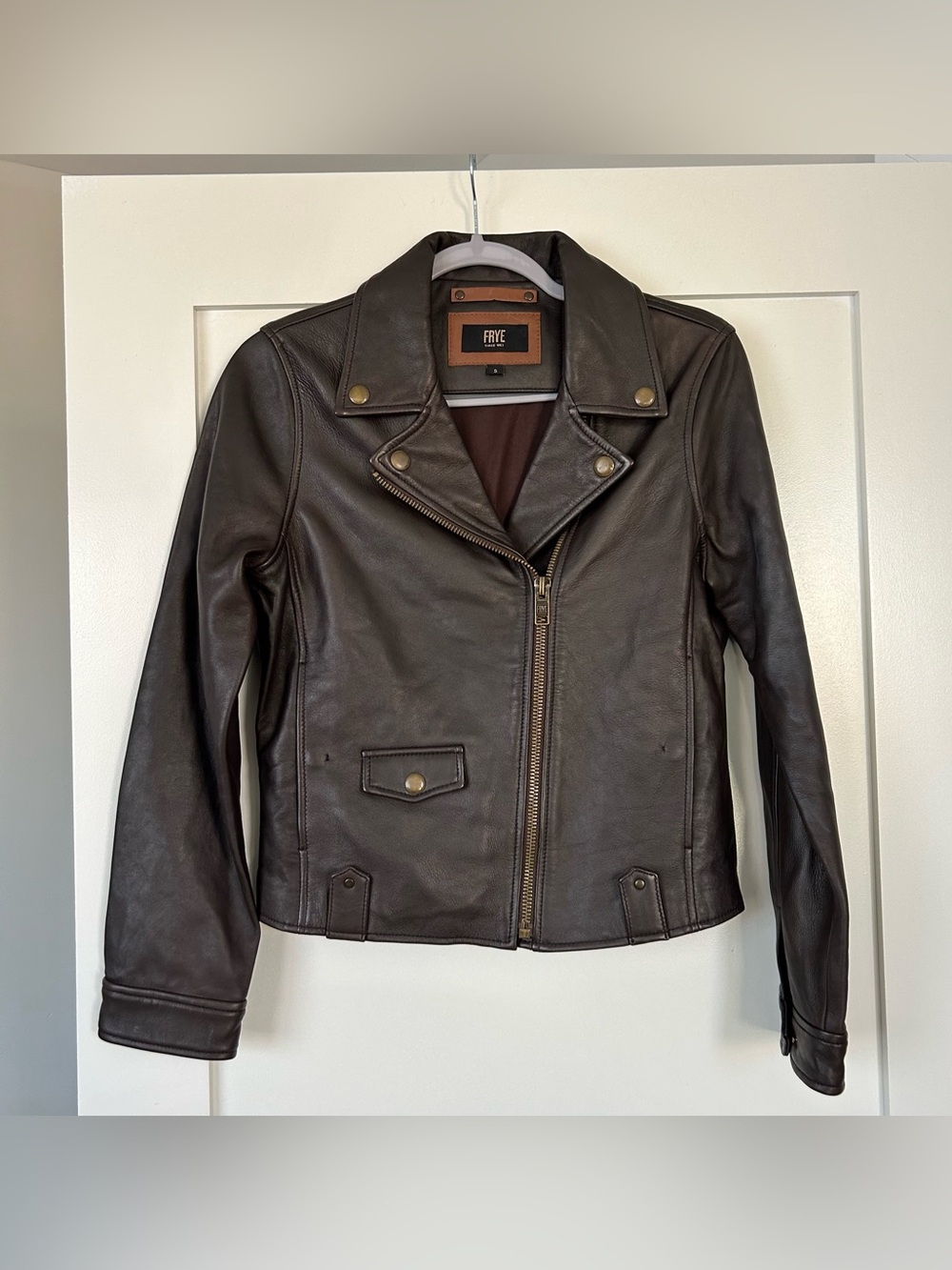 Frye Leather Moto Jacket Brown Size Small